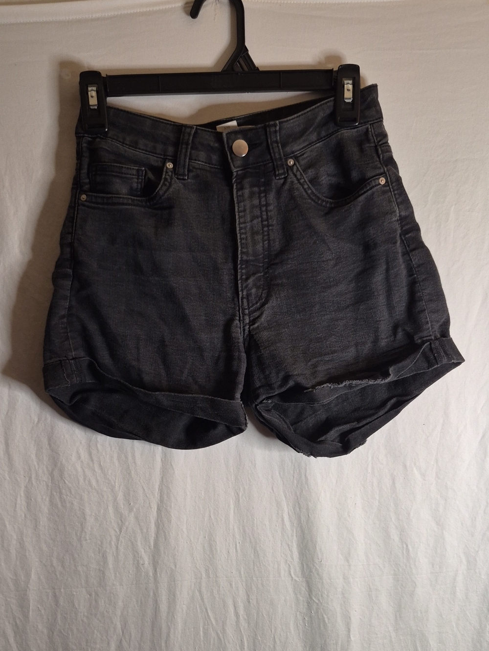 H&M Black High-Rise Rolled Hem Denim Shorts
